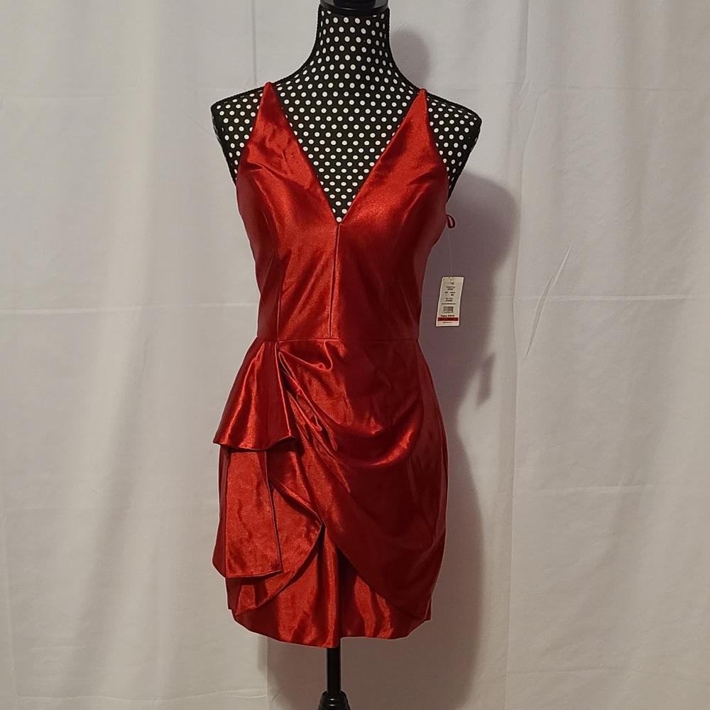 David's Bridal Red Dress V-neck With Ruffles